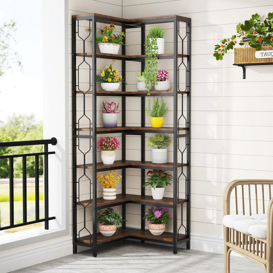 7-Tier Corner Bookshelf with Open Display Shelves