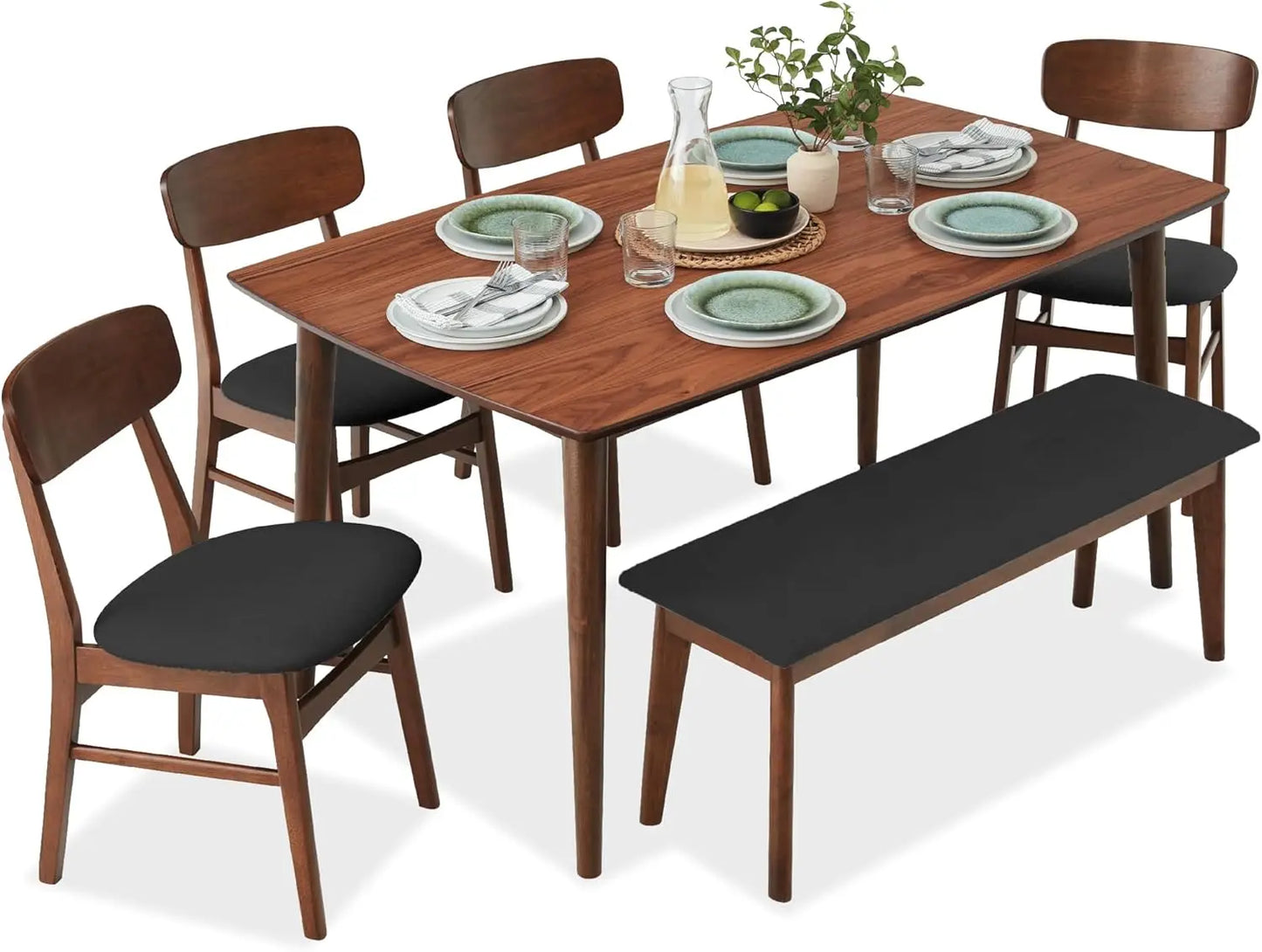 6-Piece Wooden Mid-Modern Table & Upholstered Chair Set