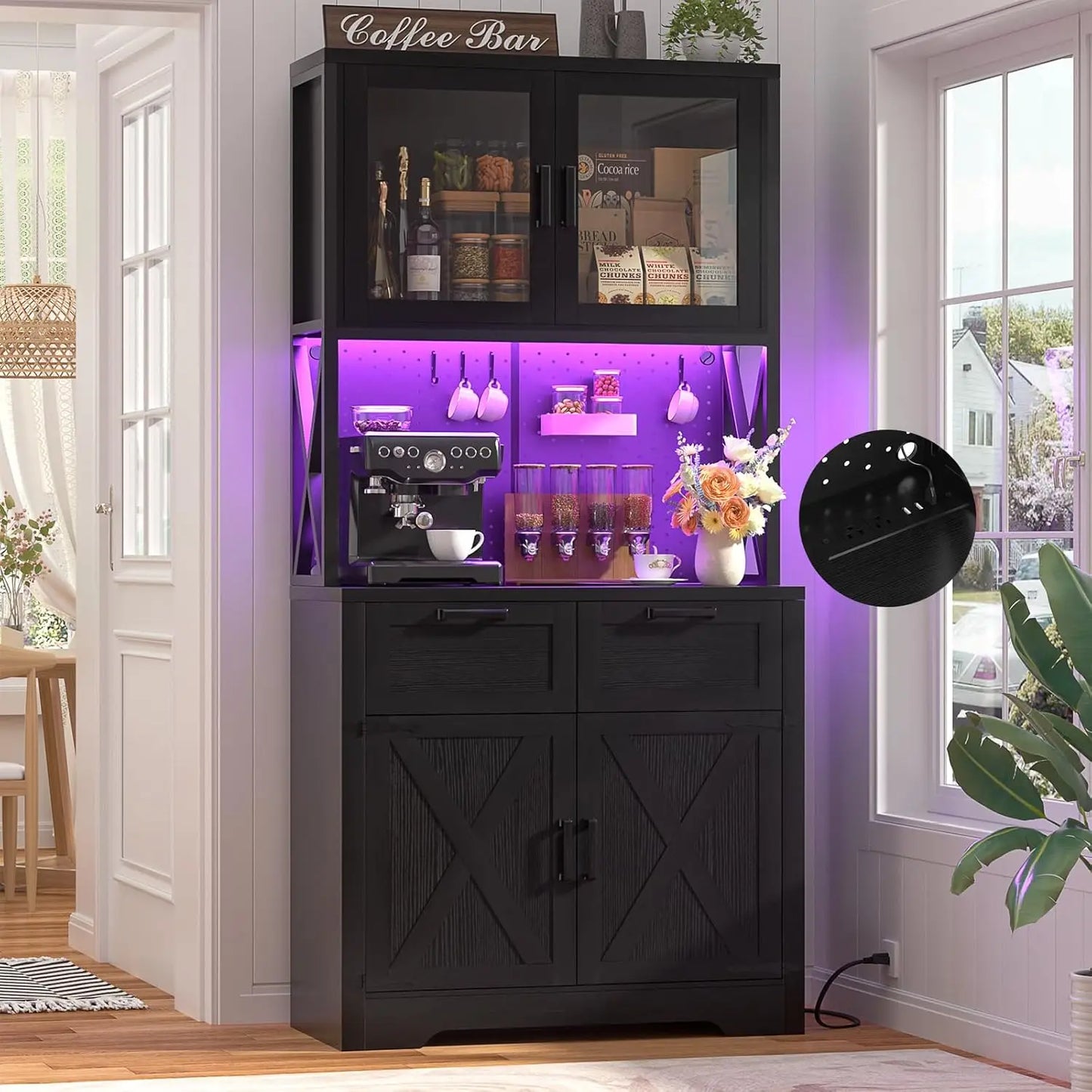 71" Pantry Cabinet with LED Light & Outlet