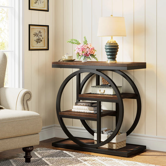 4-Tier Narrow Side End Table with Storage Shelves