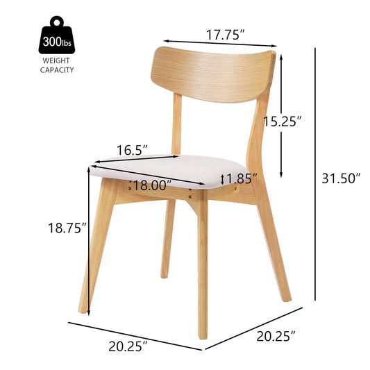 Dining Chairs with Curved Backrest and Wood Legs, Set of 2