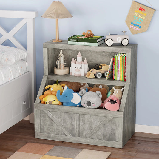 Kids Toy Storage Chest with Open Bookcase