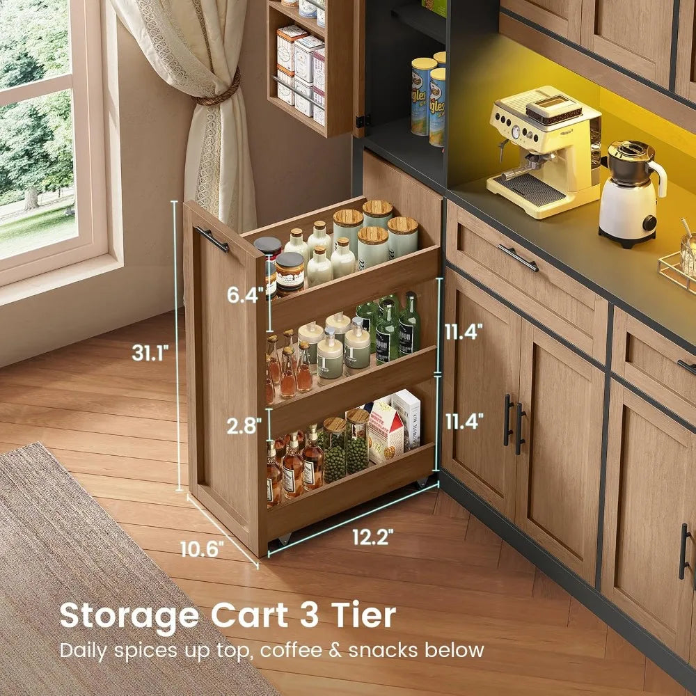 71" Kitchen Pantry Cabinet with Charging Station & LED Light