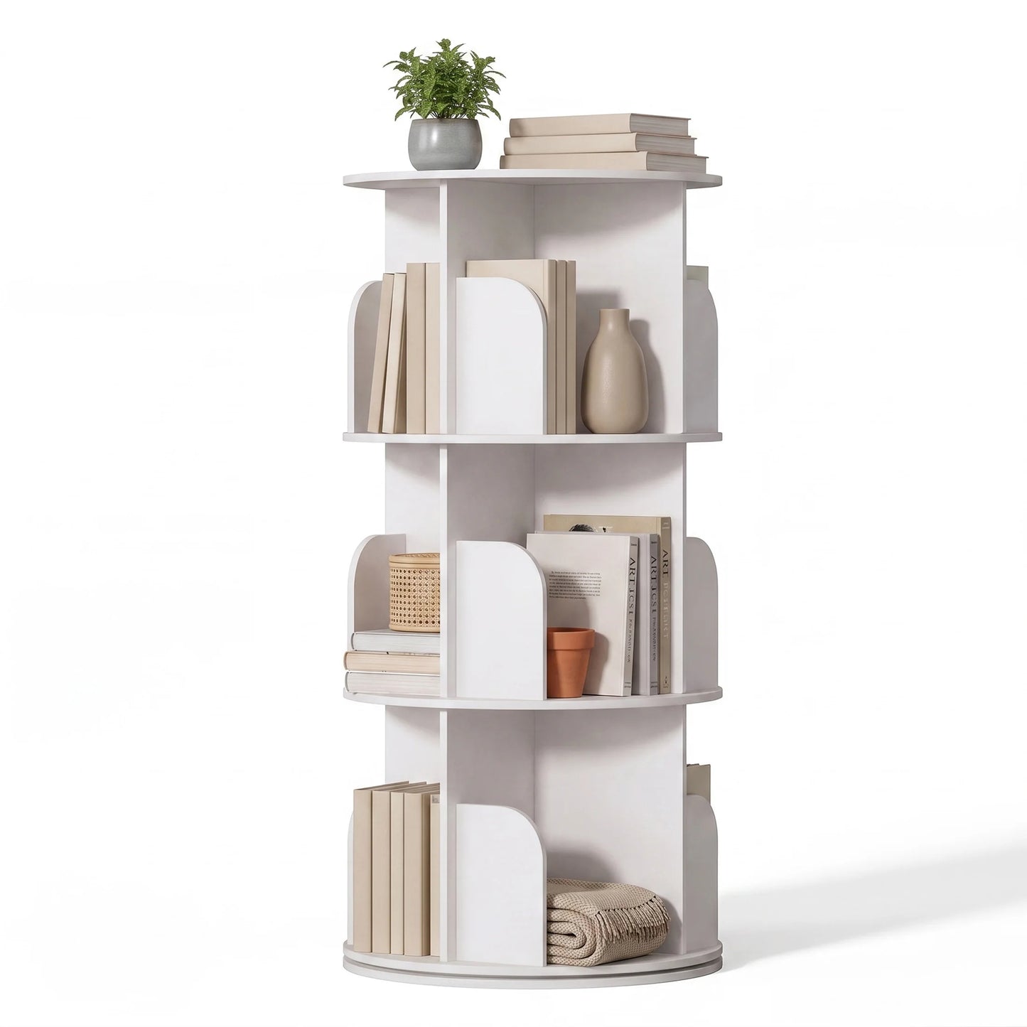Freestanding 3-4 Tier Rotating Vertical Corner Bookshelf
