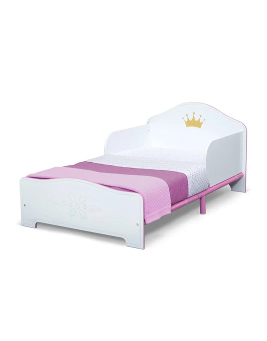 Kids Wood Princess Crown Bed with Fabric Mattress Support