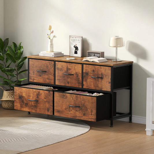 Wide Fabric Storage Tower with Wooden Top and Metal Frame