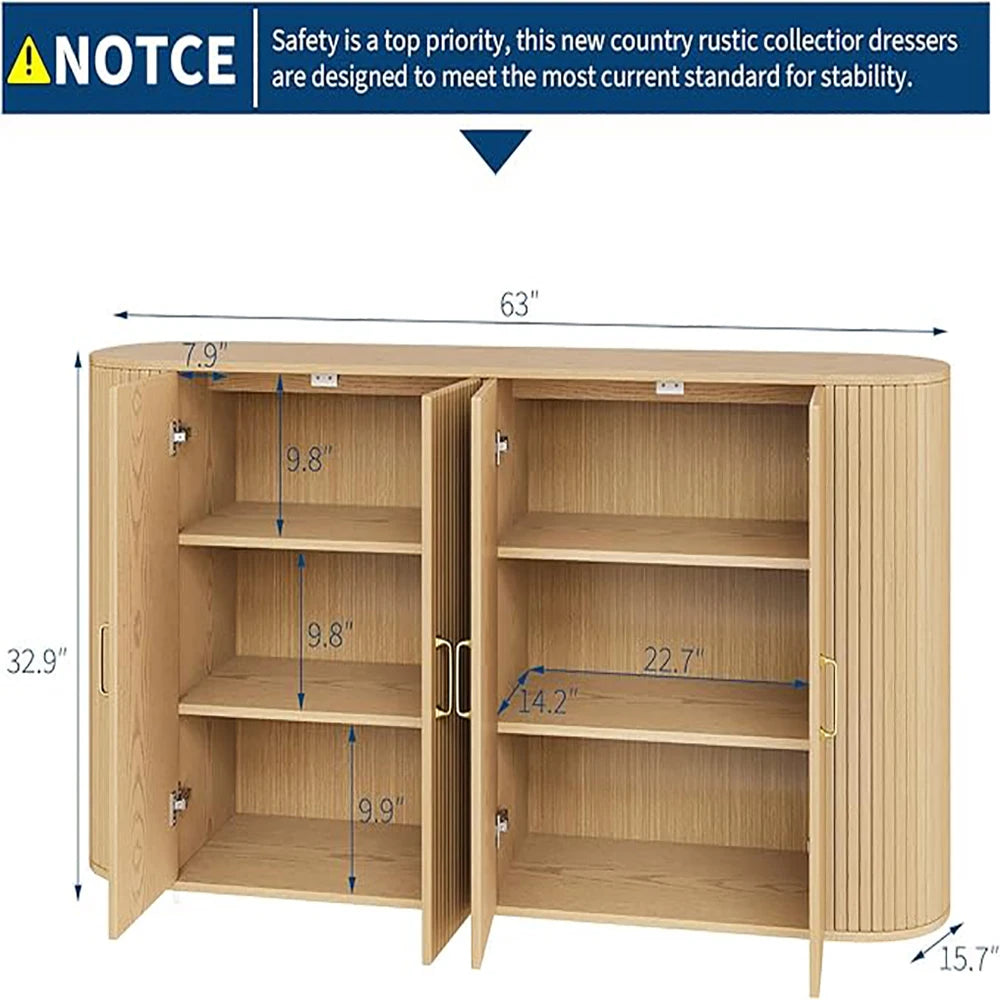 63" Modern Fluted Accent Sideboard Buffet Cabinet