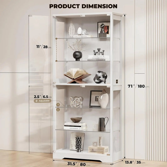 6-Tier 71" Curio Cabinet with 3 Color Lights & Adjustable Glass Shelves
