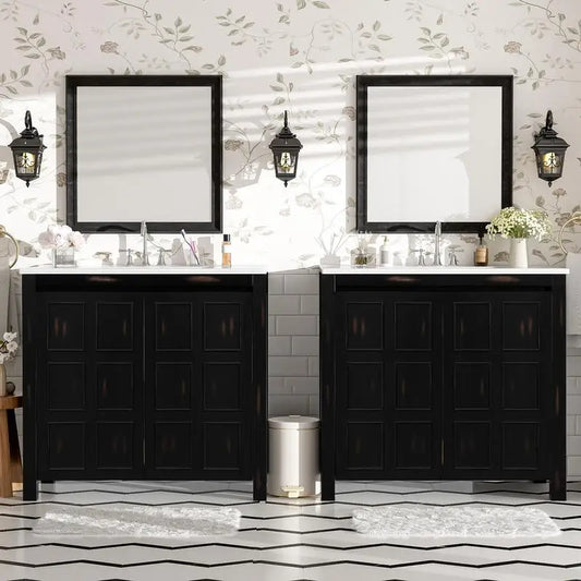 72" Bathroom Vanity Set with Double Vanities, Ceramic Sinks, Soft-Close Doors & Adjustable Shelf