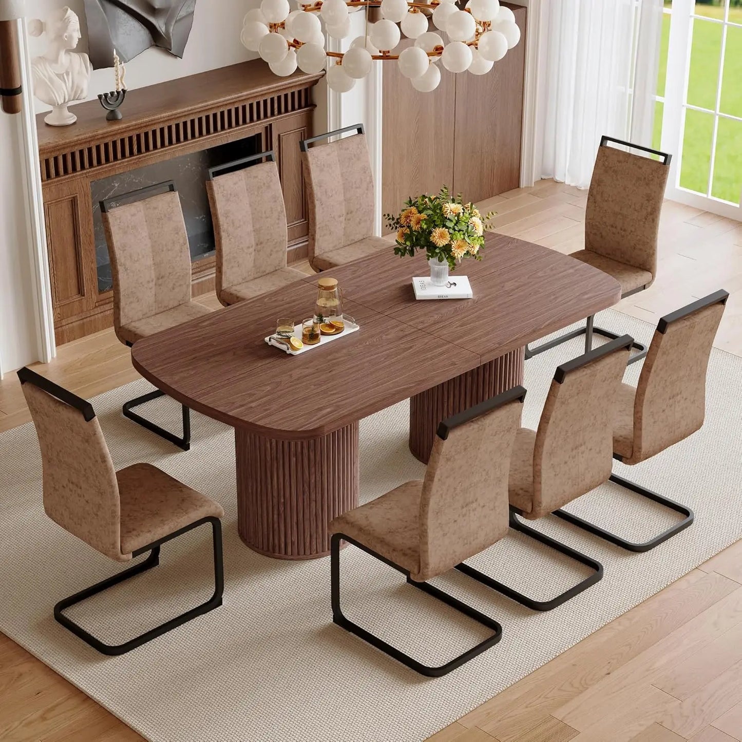 79" Modern Wood Dining Table Set for 8