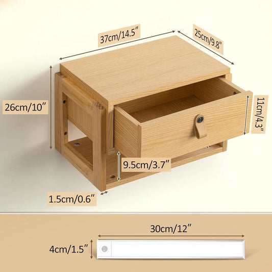 Floating Nightstand with LED Light Strips, Drawer & Shelf