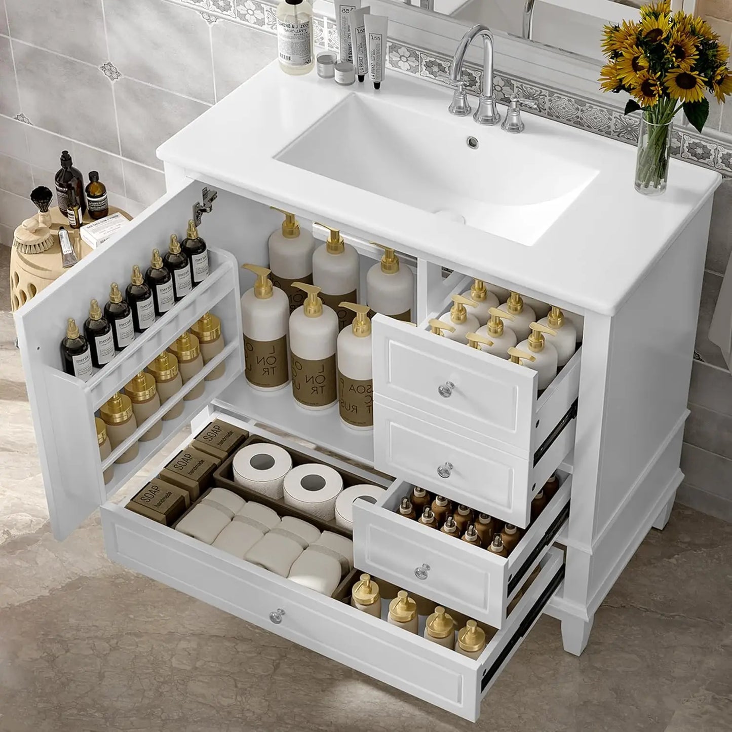 36" Free Standing Bathroom Vanity with Sink & Storage Drawers