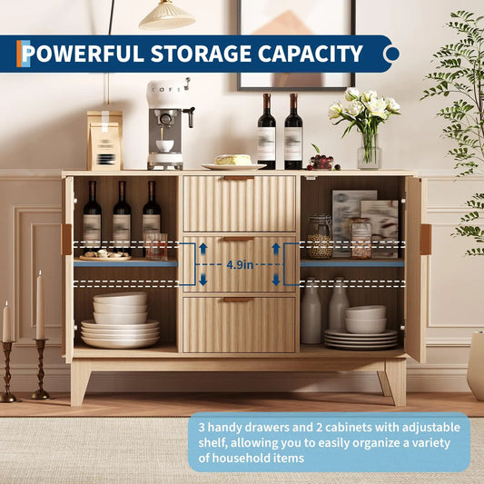 47.2" Fluted Buffet Cabinet With 3 Drawers & 2 Doors