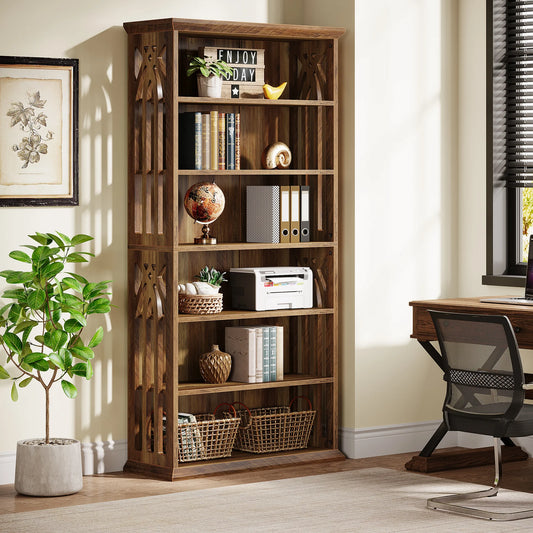 75 Inch Tall, 6-Tier Wood Display Shelves, Bookcase