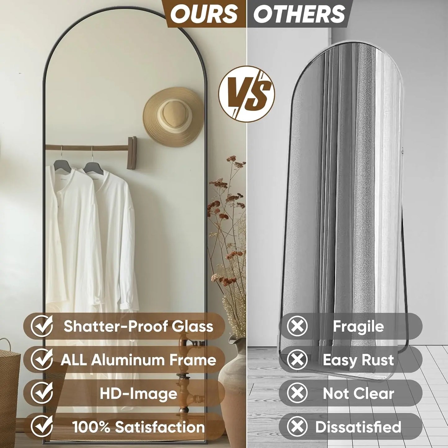 58"x19" Rectangular Full Body Mirror with Stand