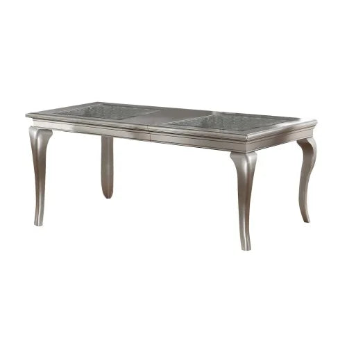 7pc Dining Rectangle Glass insert Top Table & 6 Side Chairs