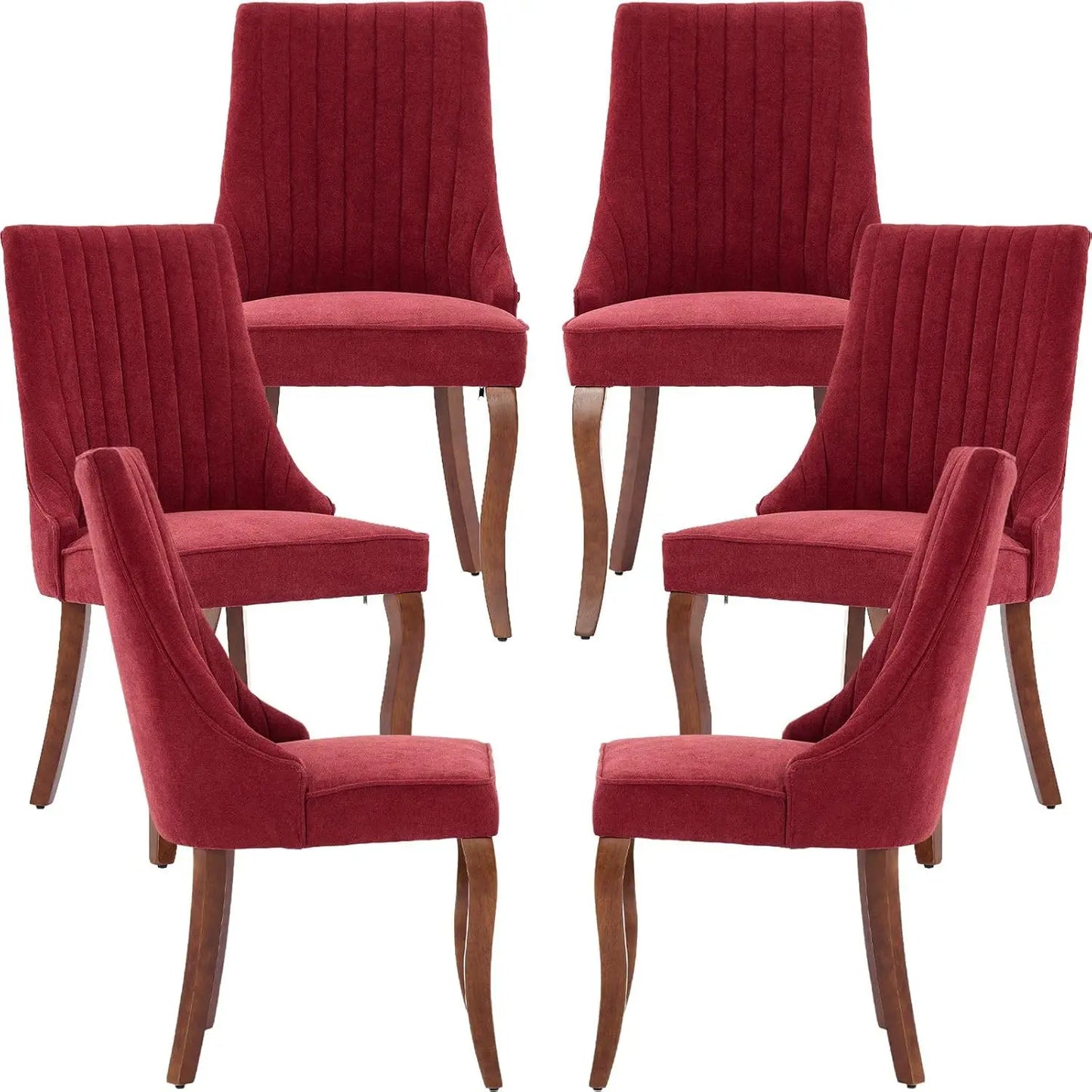 Set of 6 Velvet Upholstered Dining Chairs with Wood Legs