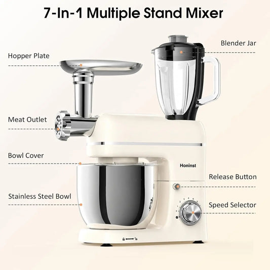 7-IN-1 660W 6.5QT Electric Stand Mixer with Blender & Meat Grinder