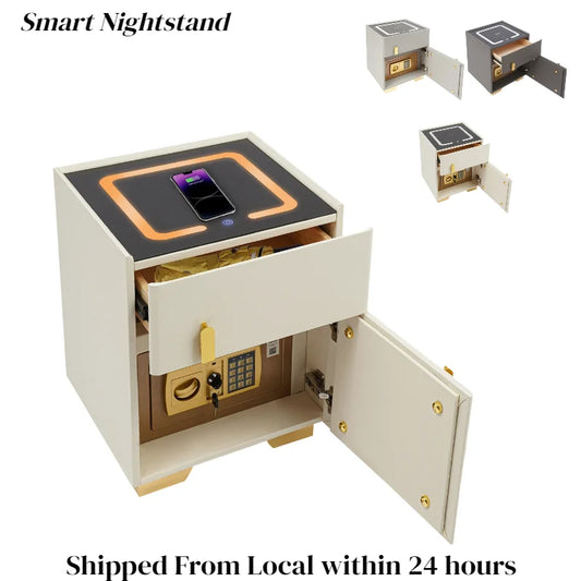 Smart Nightstand w/ Drawer, Safe & Wireless Charging