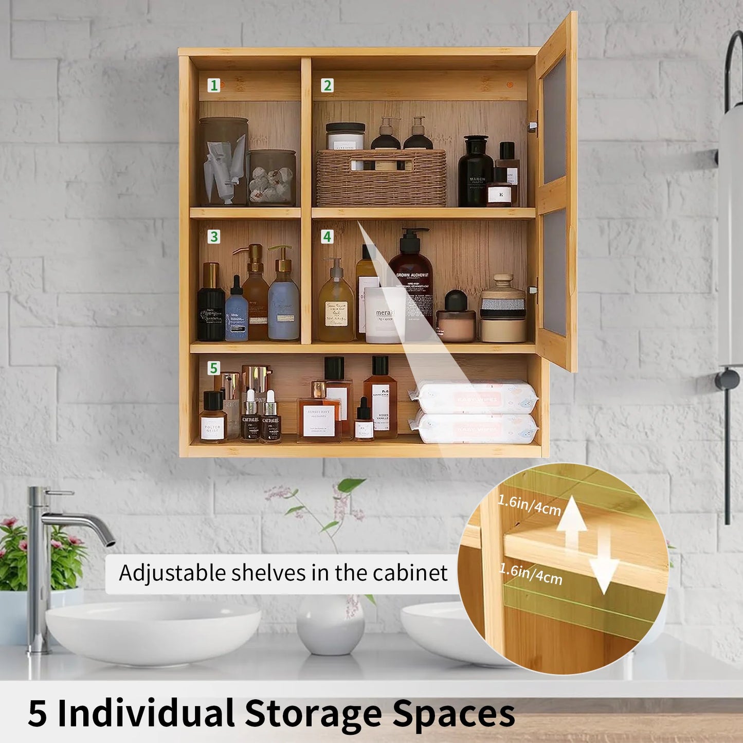 Bamboo Bathroom Medicine Cabinet with Mirror & Shelves