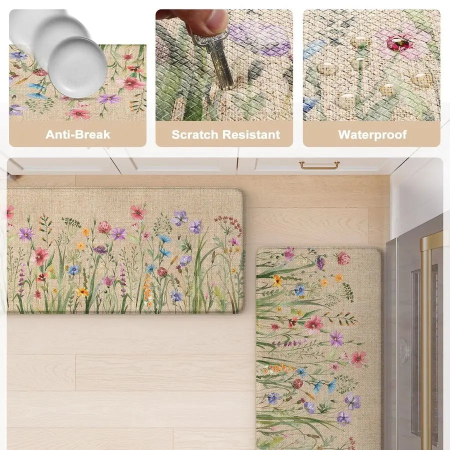 Anti Fatigue Floral Kitchen Mat Sets of 2 are also Non-Slip & Cushioned
