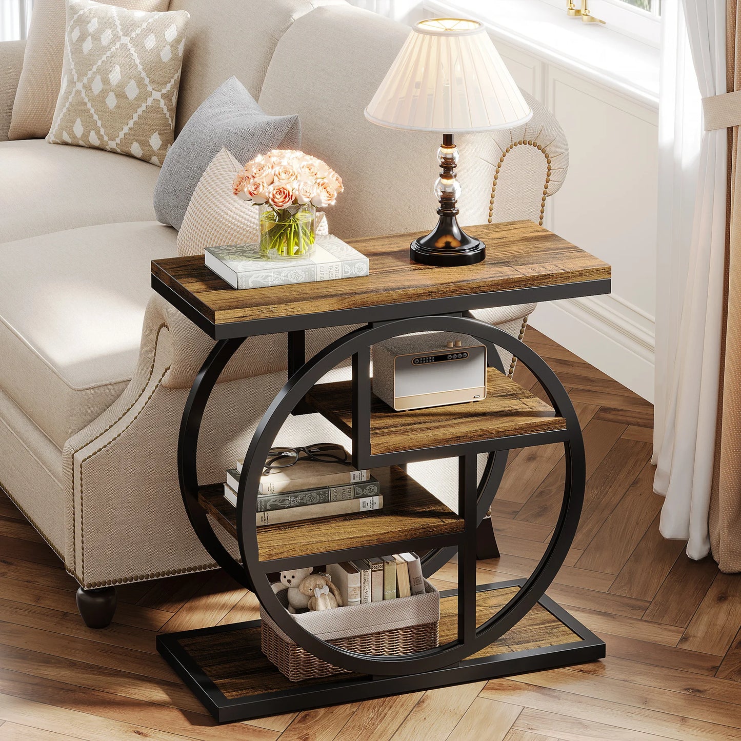 4-Tier Narrow Side End Table with Storage Shelves