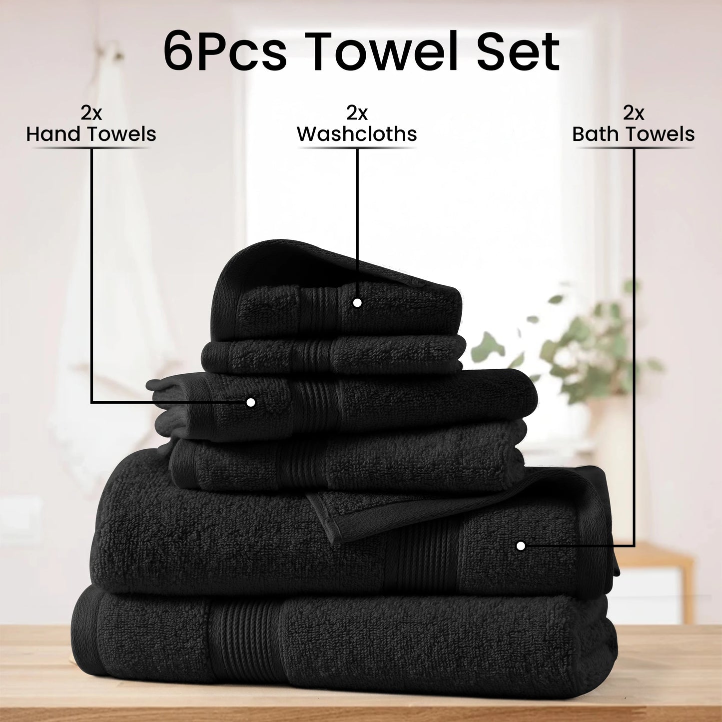 6-Piece Bath Towel Set – 100% Cotton, Ultra-Soft & Absorbent