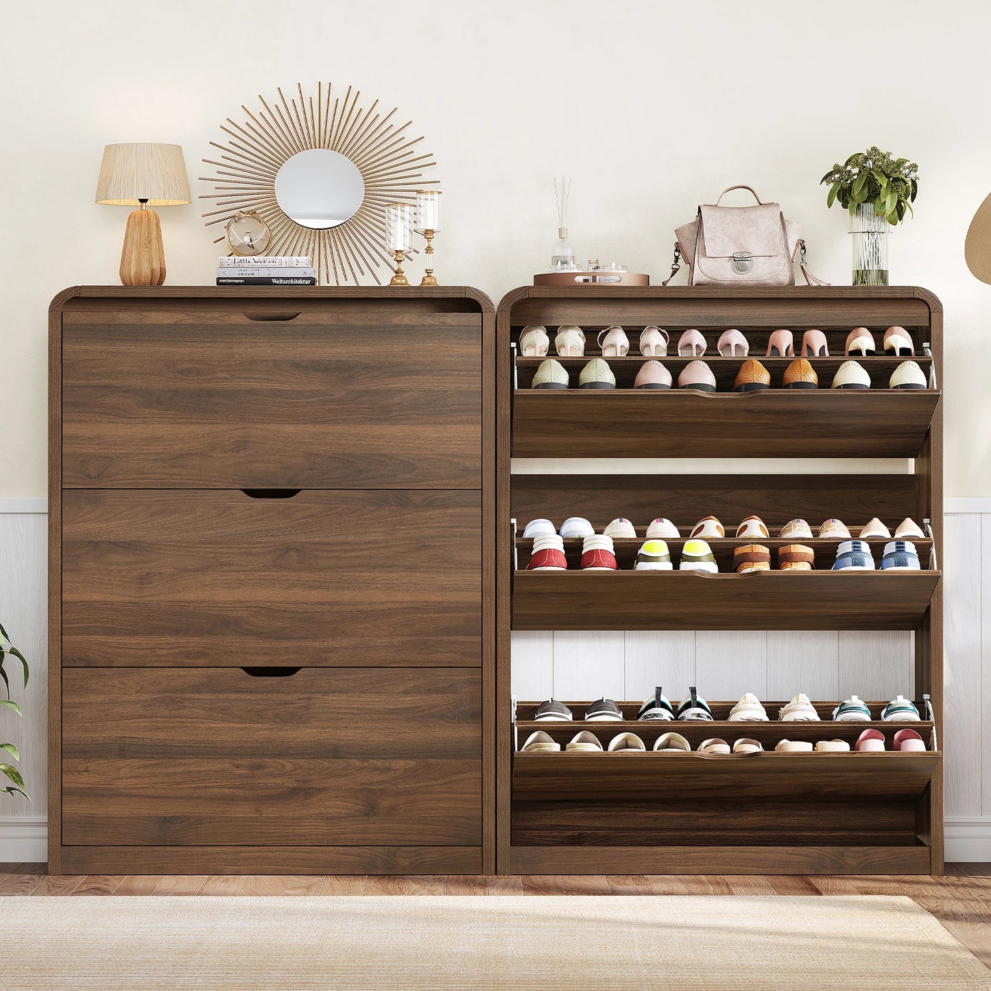 Shoe Cabinet with 3 Flip Drawers & Adjustable Shelves for 18-27 Pairs