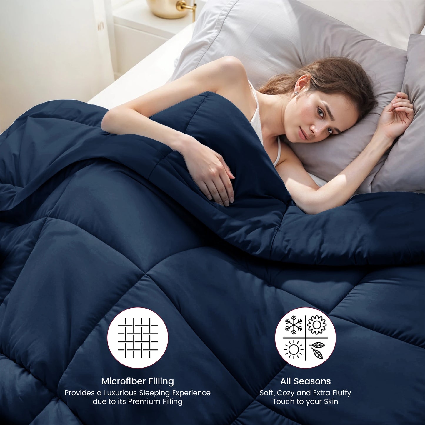 Down Alternative Comforter – 1 Piece Fluffy Duvet Insert with Box Stitch Design