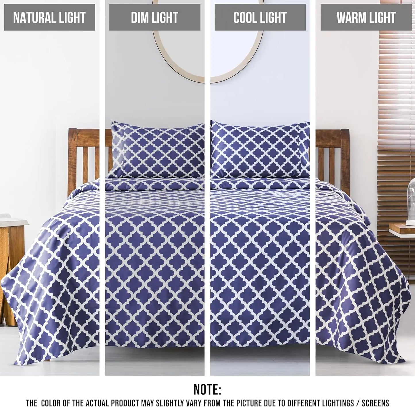 4Pc Soft Microfiber Wrinkle-Free Quatrefoil Sheet Set