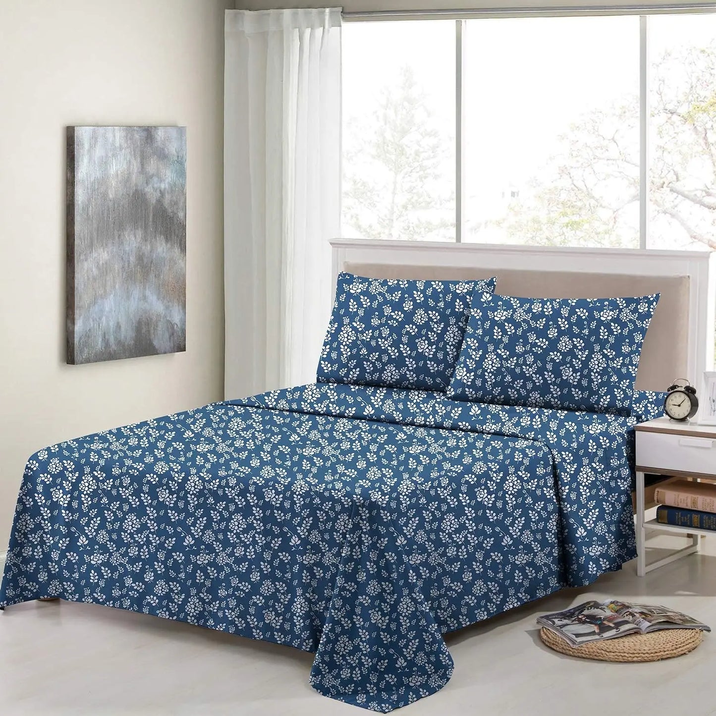 Floral Bed Sheet Set - Ultra-Soft Microfiber Sheets with 16 inch Deep Pocket