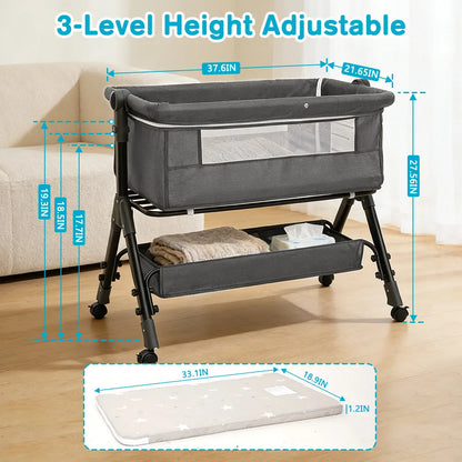 Portable Baby Bassinet, Foldable & Height Adjustable
