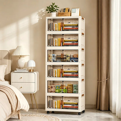 3/4/5/6-Tier Foldable Storage Cabinet with Wheels & Magnetic Doors