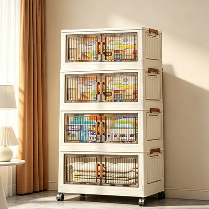 3/4/5/6-Tier Foldable Storage Cabinet with Wheels & Magnetic Doors
