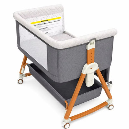 Portable Bedside Bassinet with Adjustable Height & Wheels