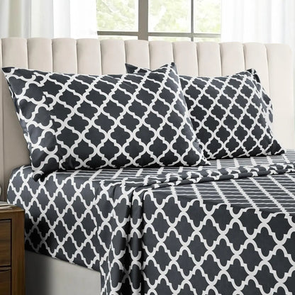4Pc Soft Microfiber Wrinkle-Free Quatrefoil Sheet Set