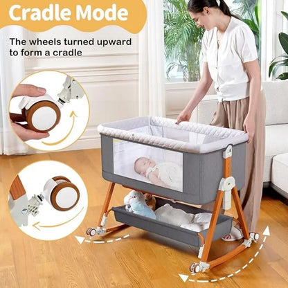 Portable Bedside Bassinet with Adjustable Height & Wheels