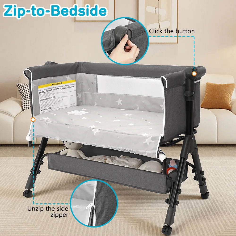 Portable Baby Bassinet, Foldable & Height Adjustable