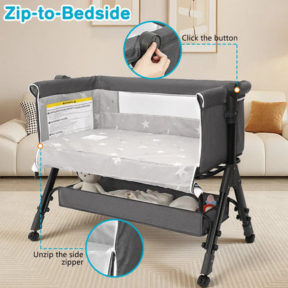 Portable Baby Bassinet, Foldable & Height Adjustable