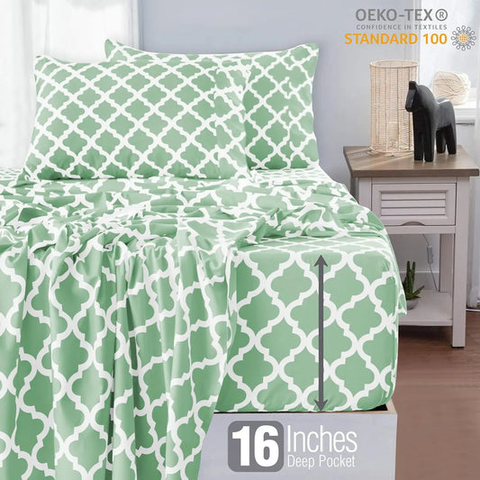 4Pc Soft Microfiber Wrinkle-Free Quatrefoil Sheet Set