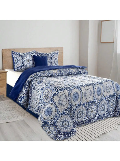 Printed Reversible 5pc Comforter & Bedding Set