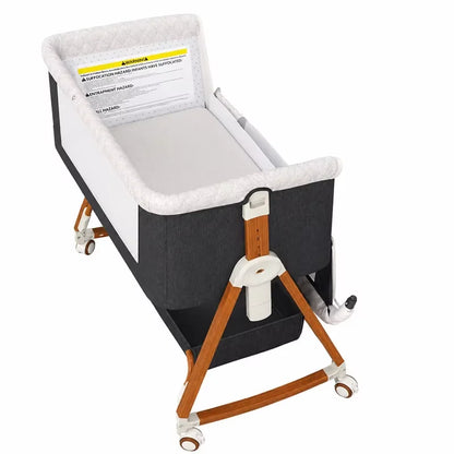 Portable Bedside Bassinet with Adjustable Height & Wheels