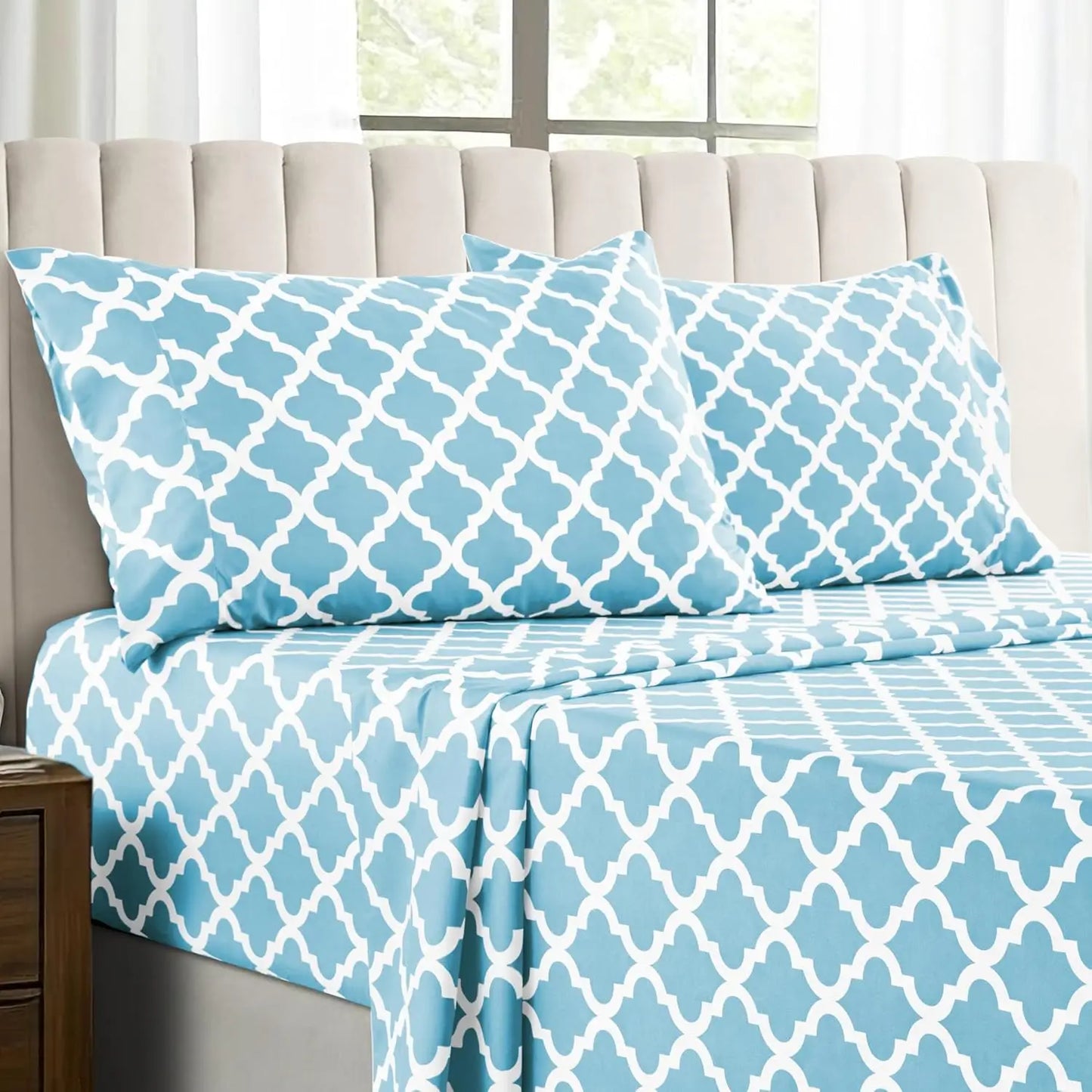 4Pc Soft Microfiber Wrinkle-Free Quatrefoil Sheet Set