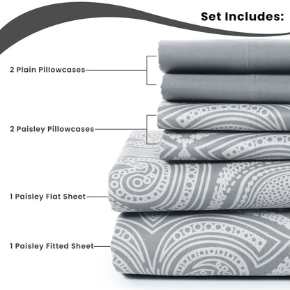 6Pc Paisley Sheet Set – Soft Microfiber, Wrinkle-Free, Luxurious Printed Bed Sheets