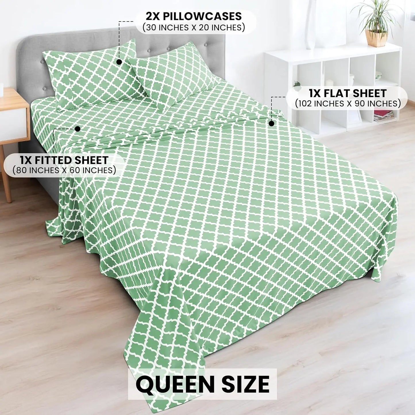4Pc Soft Microfiber Wrinkle-Free Quatrefoil Sheet Set