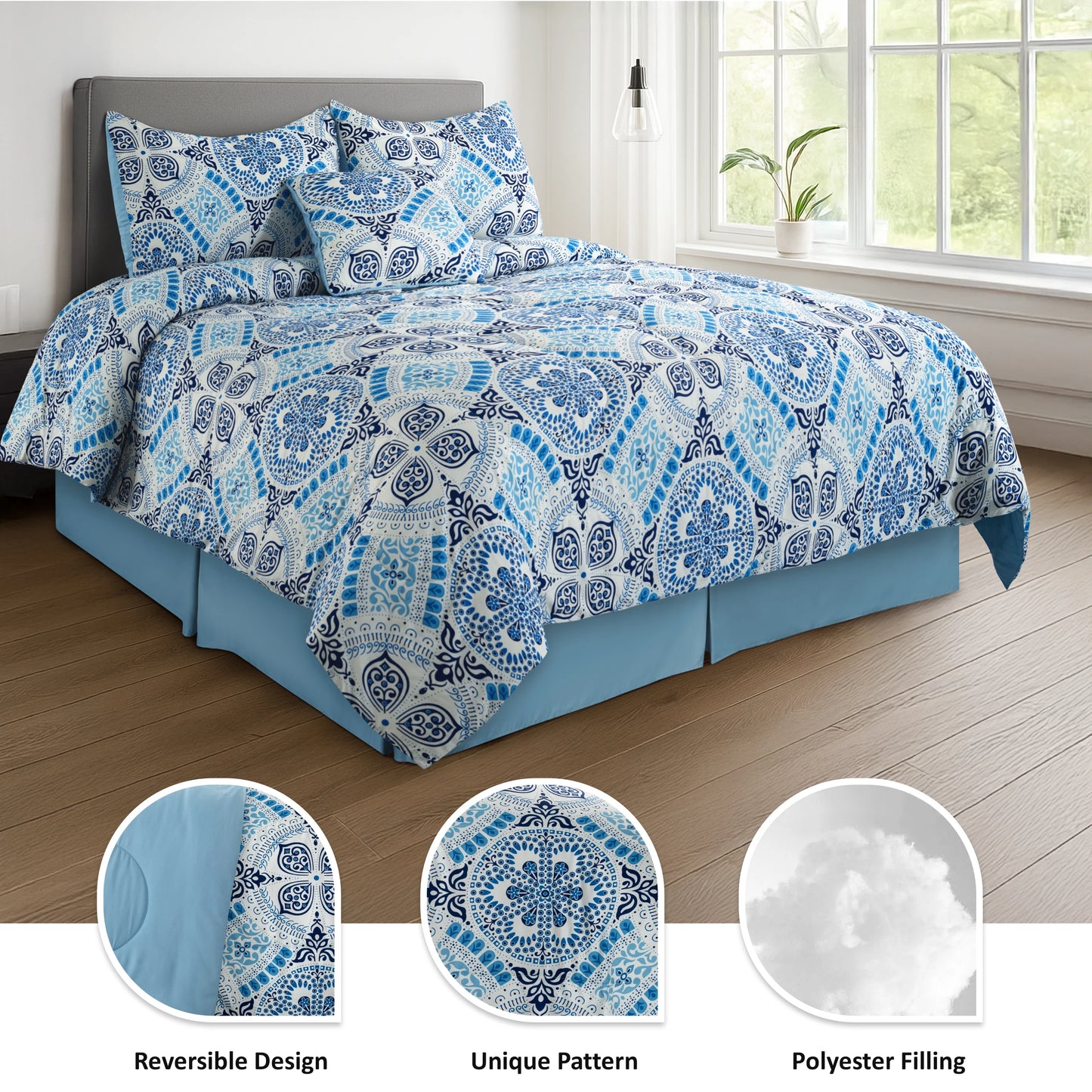 Printed Reversible 5pc Comforter & Bedding Set