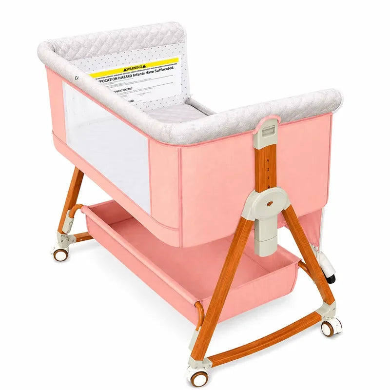 Portable Bedside Bassinet with Adjustable Height & Wheels