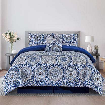 Printed Reversible 5pc Comforter & Bedding Set