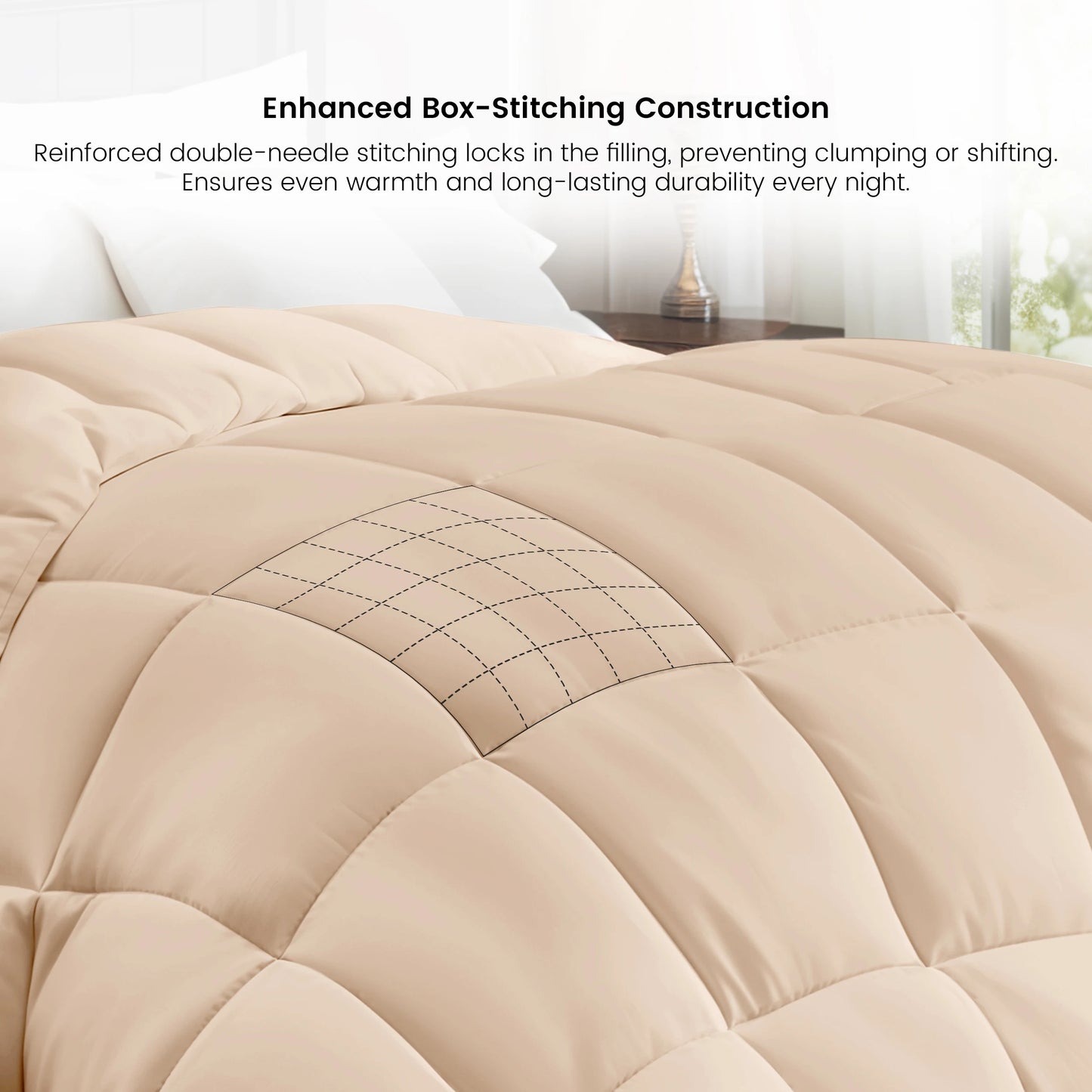 Down Alternative Comforter – 1 Piece Fluffy Duvet Insert with Box Stitch Design