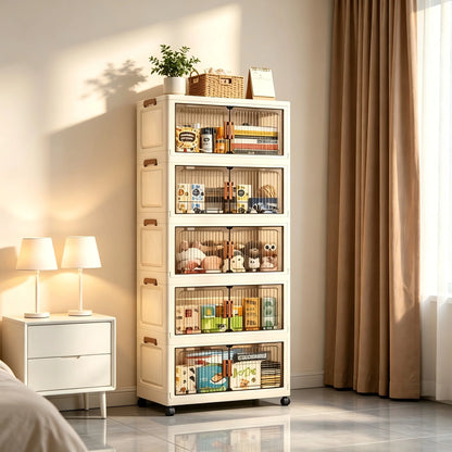3/4/5/6-Tier Foldable Storage Cabinet with Wheels & Magnetic Doors